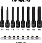 Casoman 8 Piece 3/8 Drive Extra Long Torx Star Bit Socket Set, Variety Pack. Fixed Price $25.13.