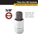 Titan 15664 Hex Bit Socket 5/8 Inch - 1/2 Drive. Fixed Price $8.99.