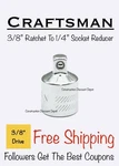 New Craftsman 3/8" Drive 1/4" Socket Adapter Reducer Cmmt99292. Fixed Price $6.91.