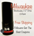 Milwaukee Tool 49-66-6226 3/4" Shockwave Impact Duty 1/2" Socket Drive Deep Well. Fixed Price $15.99.