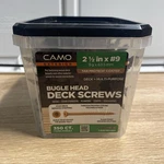 Camo 0356154 Deck Screw, #9 Thread, 2-1/2 In L, Bugle Head, Star Drive, 350pcs. Fixed Price $35.00.