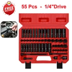 55pcs 1/4" Impact Socket Set Metric/sae Shallow Deep Cr-v Steel With Extenders. Fixed Price $43.72.