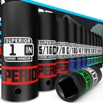 12 Piece 1/2" Drive Impact Socket Set, 3/8" - 1" Deep Socket, Sae, 6 Points, .... Fixed Price $37.57.