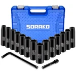Sorako 1/2 Impact Socket Set, 16 Piece Metric Deep Set 10-24 Mm,deep .... Fixed Price $51.76.
