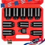 11 Pcs 1/2" Drive Deep Large Impact Spindle Axle Nut Wheel Wrench Sockets Set. Fixed Price $48.50.