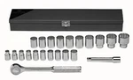 472 - 1/2inch Drive 22 Piece Metal Boxed Set 12 Point Std. Metric Sockets. Fixed Price $551.97.