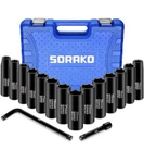 Sorako 1/2 Impact Socket Set, 16 Piece Metric Deep Set Metric, Black. Fixed Price $36.09.