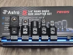 Astro Tools 5pc Nano Dual Drive (1/4" & 11mm) Socket Adapter Set W/rail #78105. Fixed Price $46.49.